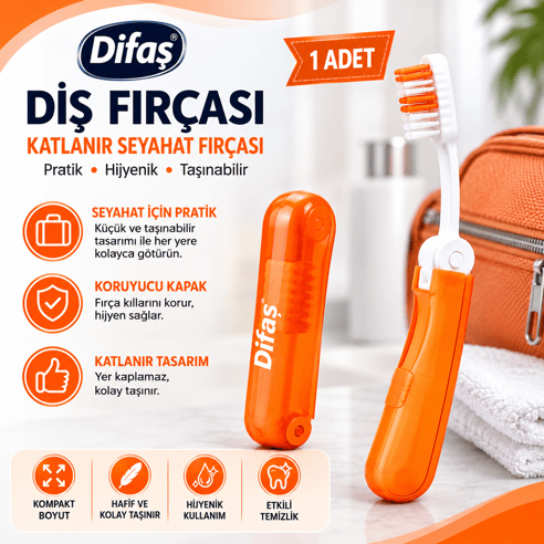 Difaş Diş Fırçası Katlanır Seyahat Fırçası Turuncu