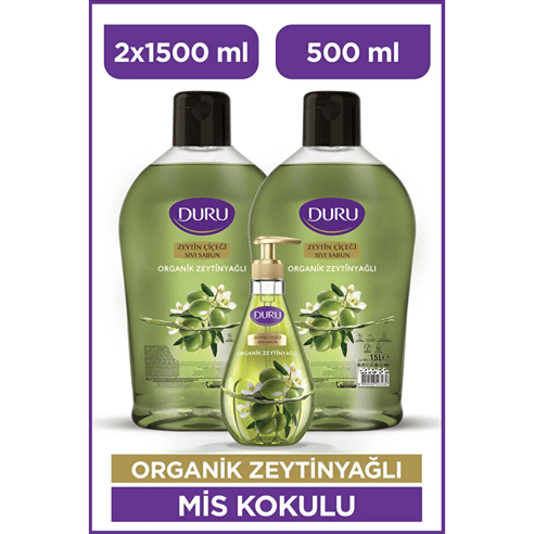 Duru Organik Zeytinyağlı Sıvı Sabun Avantaj Paketi (2 x 1500 ml + 500 ml)