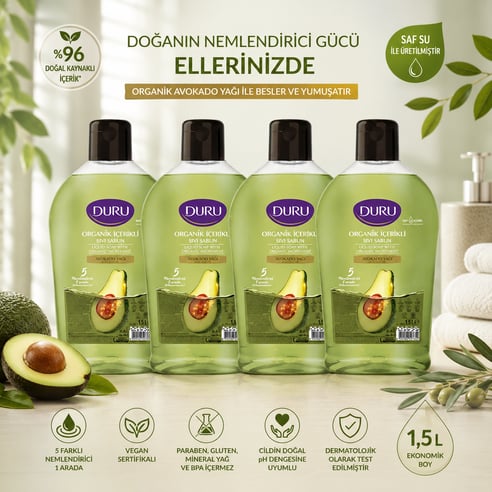 Duru Sıvı Sabun Organik İçerikli Avokado 1,5 litre 4 adet