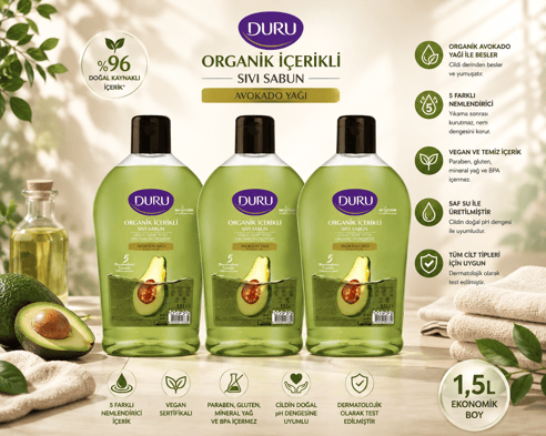 Duru Sıvı Sabun Organik İçerikli Avokado 1,5 l 3 adet