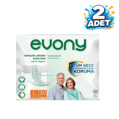 Evony Belbantlı Büyük Boy L 60 Adet Hasta Bezi 30lu 2 Paket