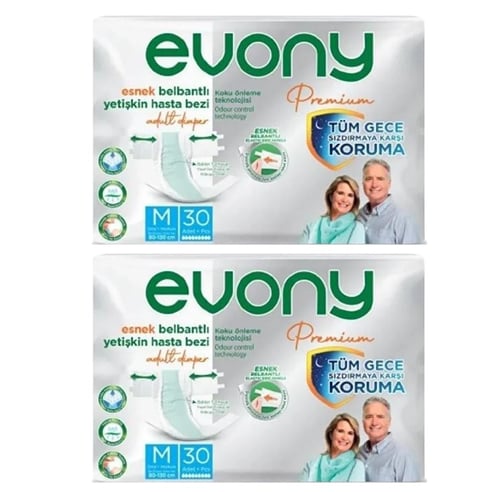 Evony Belbantlı Premıum Yetişkin Hasta Bezi M Beden 60 adet 30lu 2 paket
