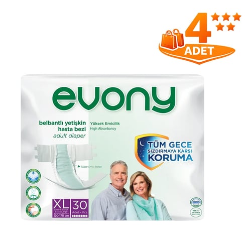 Evony Belbantlı Yetişkin Hasta Bezi XL 120 Adet (30'lu 4 Paket)