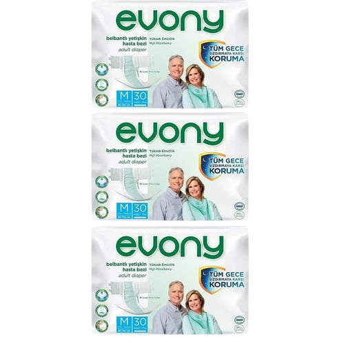Evony Yetişkin Hasta Bezi Belbantlı M 90 adet 30'lu 3 Paket