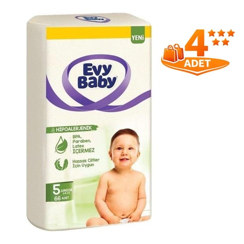 Evy Baby Bebek Bezi Beden:5 Junior  (11-18KG) 264 Adet 66' lı 4 Paket 