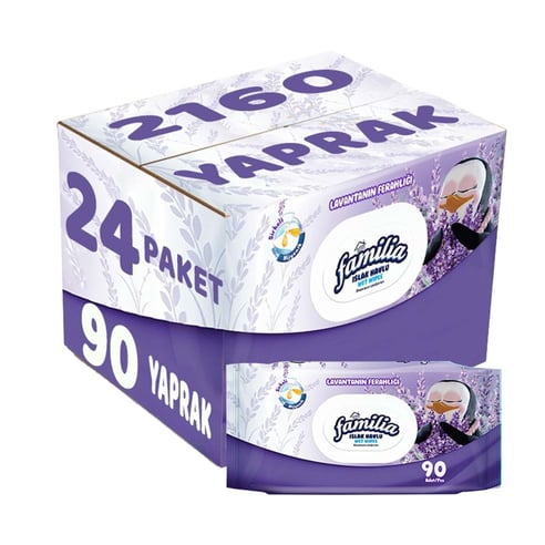 Familia Islak Havlu Mendil Lavanta 90 Yaprak Plastik Kapaklı 24 Lü Set 2160 Yaprak