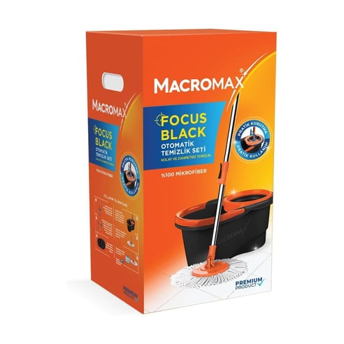 Macromax Focus Black Edition Otomatik Temizlik Seti | Döner Sıkmalı Mop
