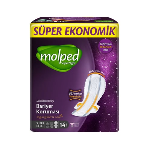 Molped Süper Night 3D Bariyerli Önü Uzun Arkası Geniş Ped Süper Gece 14'lü