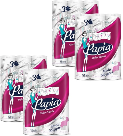 Papia Dekor Kağıt Havlu 48 Rulo (12'li Rulo 4 adet)