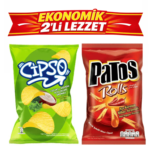 Patos Rolls Acı Kırmızı Biber & Cipso Yoğurt ve Mevsim Yeşillikli Parti Boy 2'li Paket