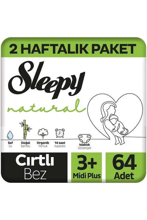 Sleepy Natural 2 Haftalık Paket Bebek Bezi 3+ Numara Midi Plus 64 Adet
