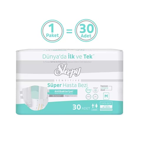 Sleepy Sensitive Antibakteriyel Süper Yetişkin Hasta Bezi Medium 30 Adet