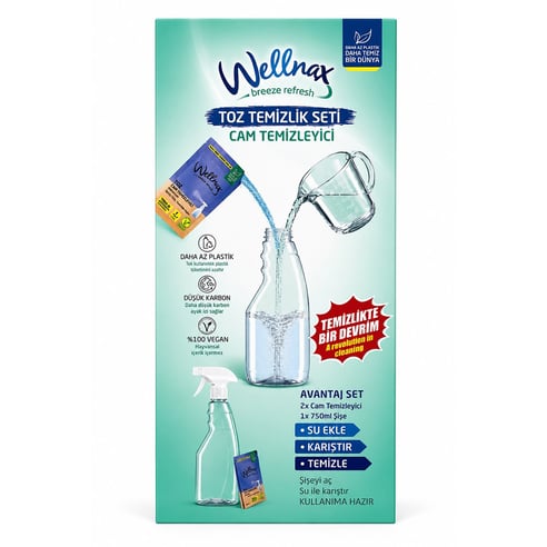 Wellnax Cam Toz Temizleyici Seti 1 Adet Toz Cam Temizleyici + 1 Adet 750 ml Şişe