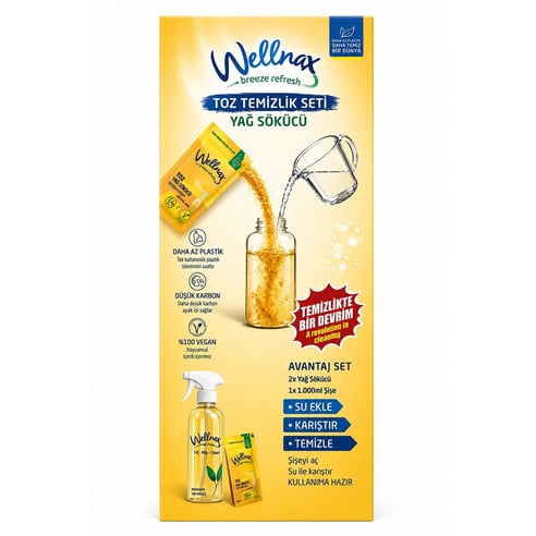 Wellnax Yağ Sökücü Toz Temizlik Seti 1 Ad. toz Yağ Sökücü + 1 Ad. 1000ml Şişe