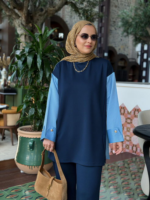 Melora Modal Kumaş Gömlek Detaylı İkili Takım – Lacivert