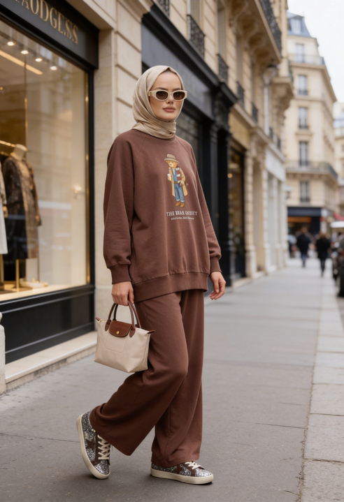  Bear Sea Comfort Pamuklu Oversize Takım – Bol Paça Rahat Kesim -Kahve