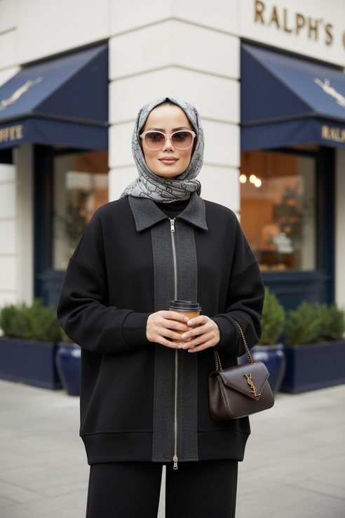 Nordic Selanik- Kaşe Detaylı  Oversize  Takım | Siyah