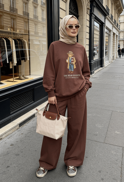  Bear Sea Comfort Pamuklu Oversize Takım – Bol Paça Rahat Kesim -Kahve