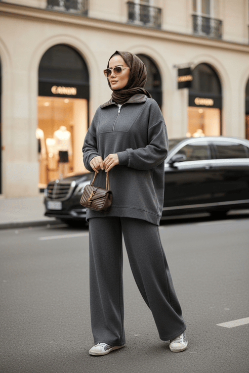 Oslo Comfort Set – Selanik Kumaş İkili Tesettür Takım Antrasit