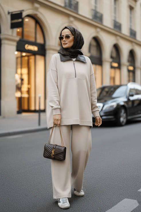 Oslo Comfort Set – Selanik Kumaş İkili Tesettür Takım Vanilya