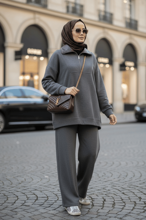 Oslo Comfort Set – Selanik Kumaş İkili Tesettür Takım Antrasit