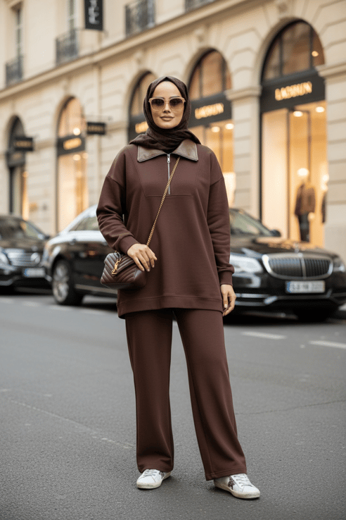 Oslo Comfort Set – Selanik Kumaş İkili Tesettür Takım Acıkahve