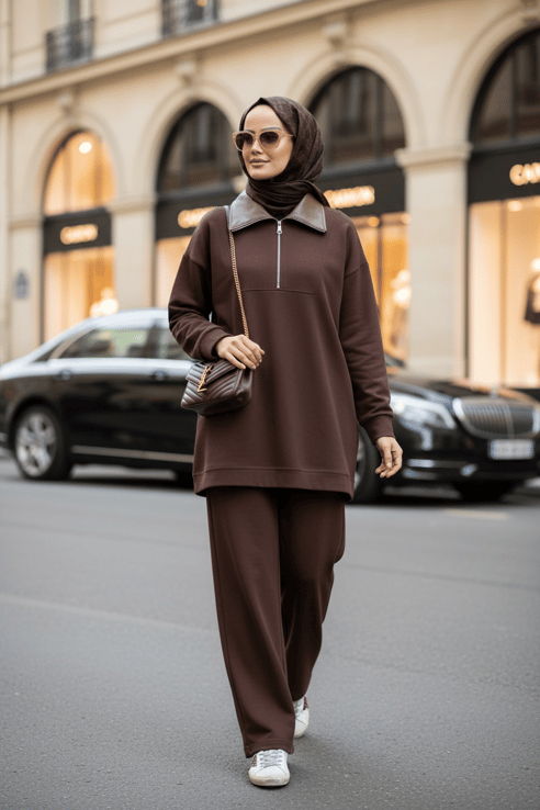 Oslo Comfort Set – Selanik Kumaş İkili Tesettür Takım Acıkahve