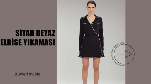 deep atelier, siyah beyaz elbise, iki renkli elbise, abiye elbise