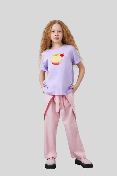 Mani Mani Kız Çocuk Aplike Detaylı Yuvarlak Yaka T-Shirt Mor