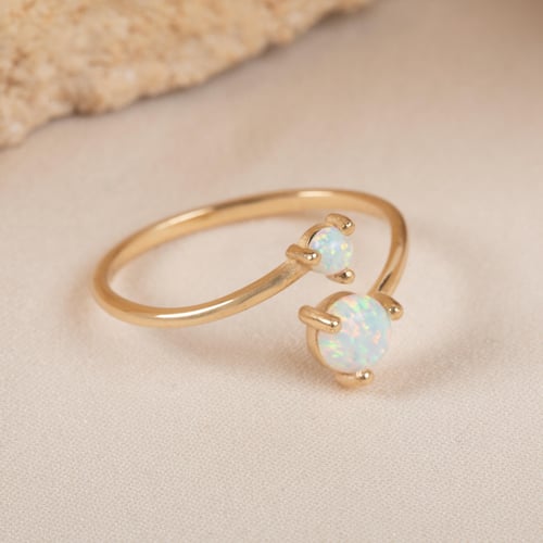 Altın Çift Opal Taşlı Açık Yüzük - Goldstore