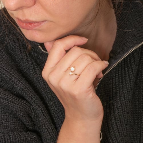 Altın Çift Opal Taşlı Açık Yüzük - Goldstore