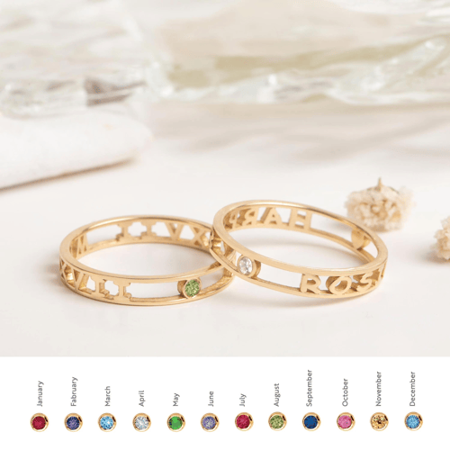 Altın İsim ve Doğum Taşlı Yüzük - Goldstore