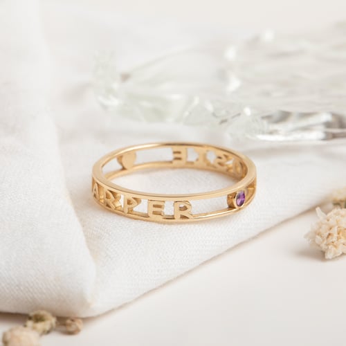 Altın İsim ve Doğum Taşlı Yüzük - Goldstore