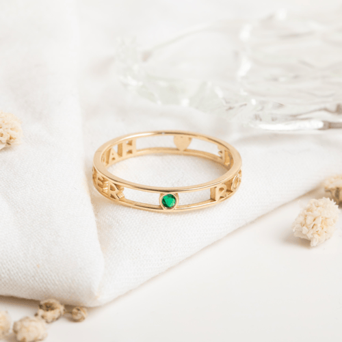 Altın İsim ve Doğum Taşlı Yüzük - Goldstore