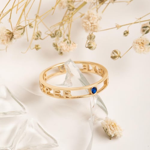 Altın İsim ve Doğum Taşlı Yüzük - Goldstore