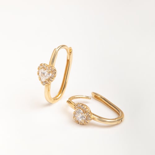 Altın Kalp Taşlı Halka Küpe - Goldstore