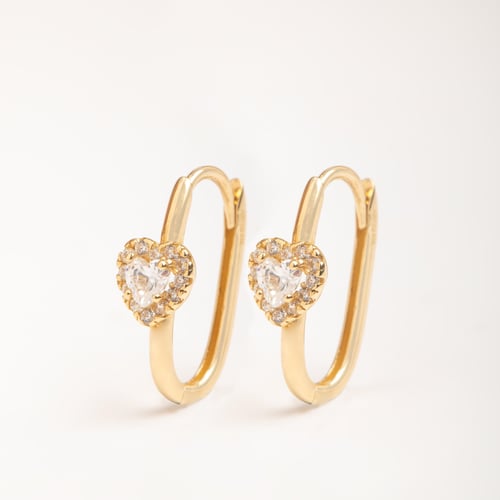 Altın Kalp Taşlı Halka Küpe - Goldstore