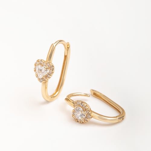 Altın Kalp Taşlı Halka Küpe - Goldstore