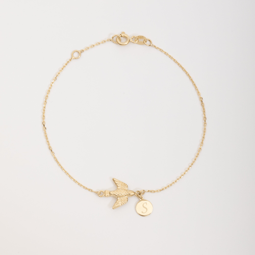 Altın Kırlangıç Figürlü Kişiye Özel Bileklik - Goldstore