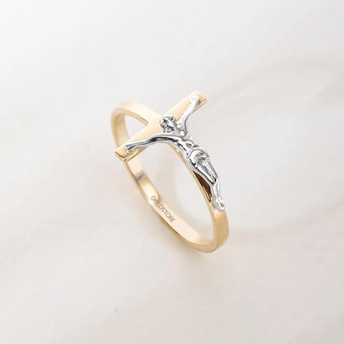 Altın Klasik Haç ve İsa Yüzük - Goldstore