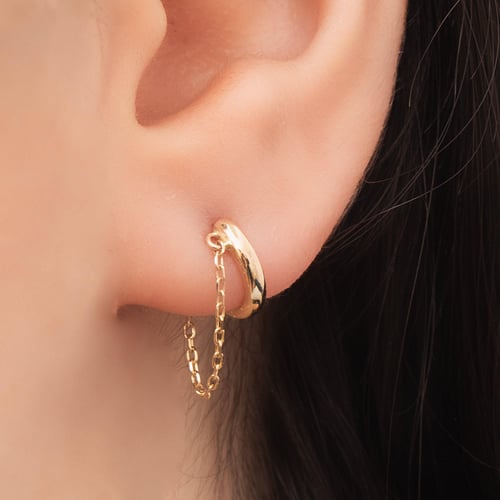 Altın Tek Zincir Sallantılı Halka Küpe - Goldstore