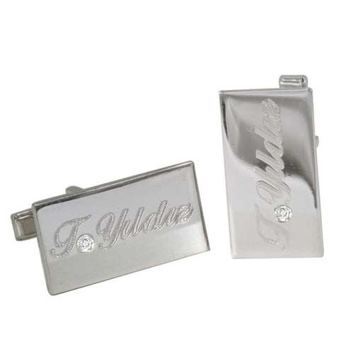 Goldstore-0.02 ct. Pırlanta İsim Kol Düğmesi