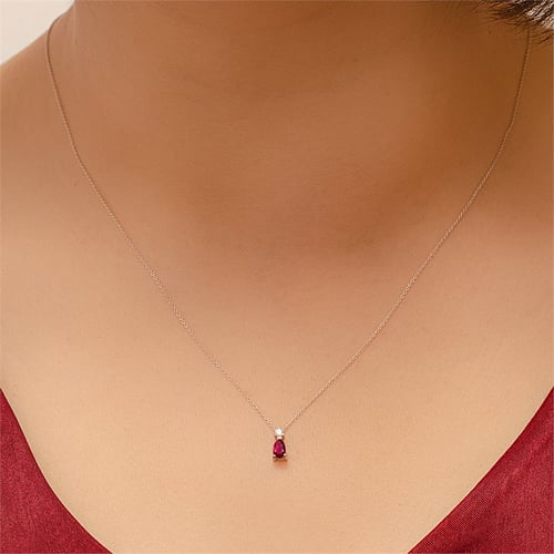 Goldstore-0.04 ct. Pırlanta Yakut Kolye