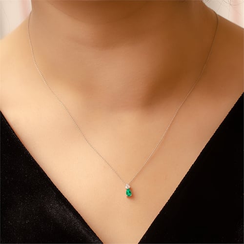 Goldstore-0.04 ct. Pırlanta Zümrüt Kolye