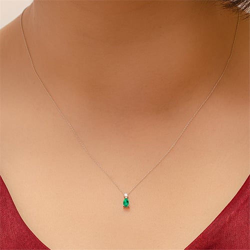 Goldstore-0.04 ct. Pırlanta Zümrüt Kolye