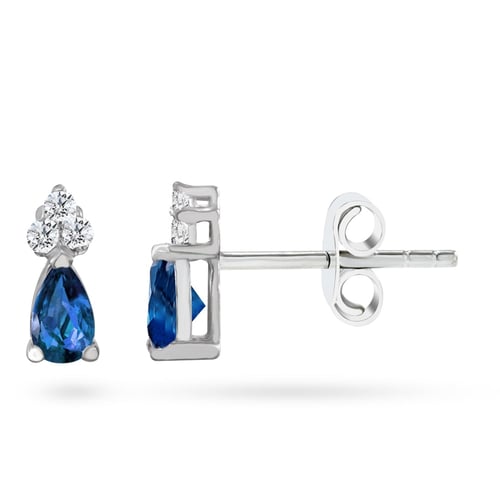 Goldstore-0.08 ct. Pırlanta Safir Küpe