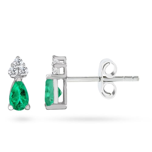 Goldstore-0.08 ct. Pırlanta Zümrüt Küpe