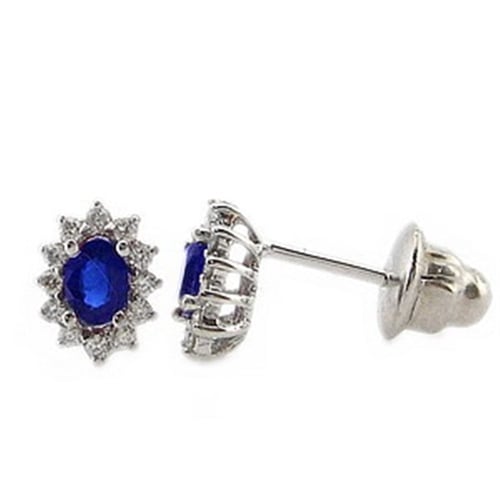 Goldstore-0.16 ct. Pırlanta Safir Anturaj Küpe