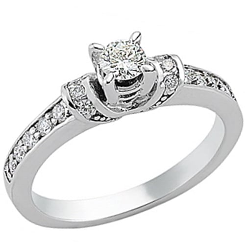 Goldstore-0.4 ct. Pırlanta Yan Kollar Taşlı Tektaş Yüzük