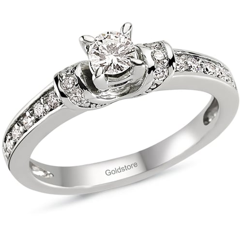 Goldstore-0.4 ct. Pırlanta Yan Kollar Taşlı Tektaş Yüzük